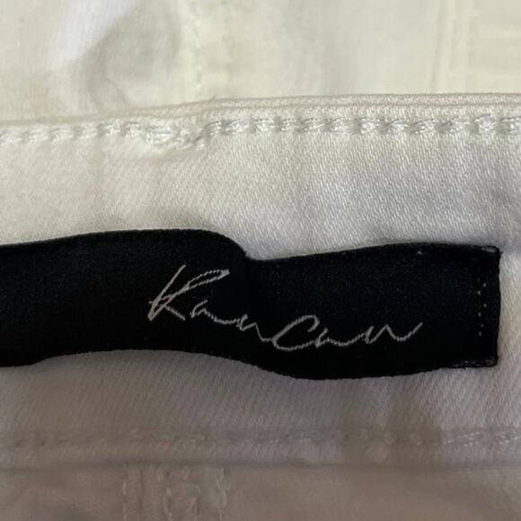 Rancan White Distressed Mid Rise Cuffed Hem Fitted Denim Jean Shorts Size 26 - Picture 4 of 5